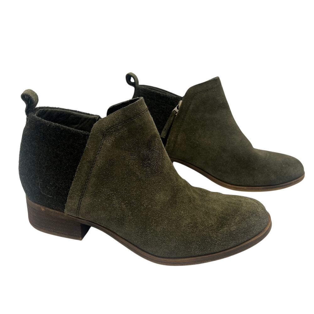 Toms Ankle Boots Booties Deia Suede Side Zip Forest Green Women's Size 7